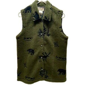 Sweet Jessie Sherpa Fleece Vest Women's Petite Medium Forest Green Full Button